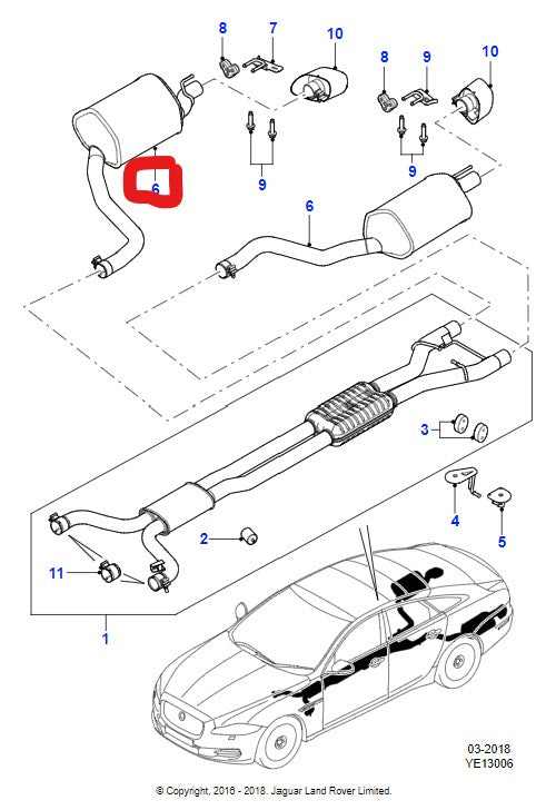 Jaguar Xj Exhaust Silencer 3.0 Petrol Right Hand C2D27512 Bw935230Db