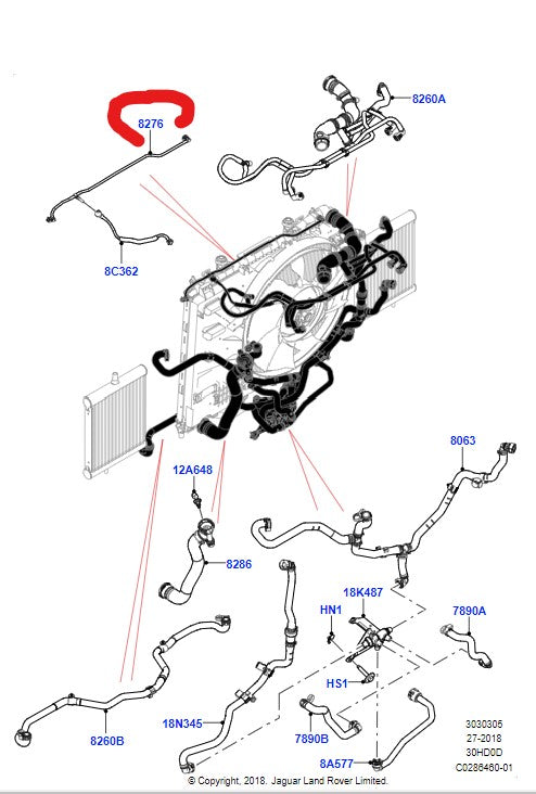 Range Rover Sport Hose Radiator Degas Line 2014> Lr146301 Cpla8276Ad (13022023) Tpms