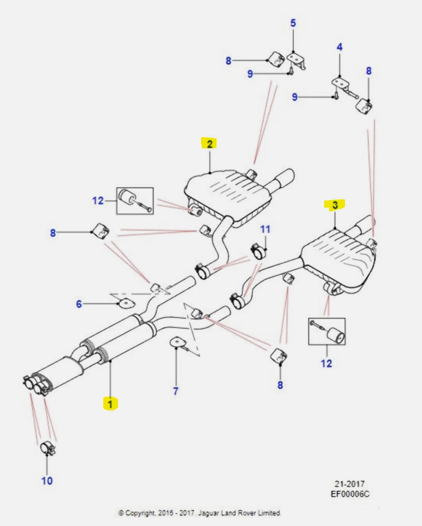 Complete Jaguar XF Exhaust system LH/RH Rear boxes and Intermediate pipe