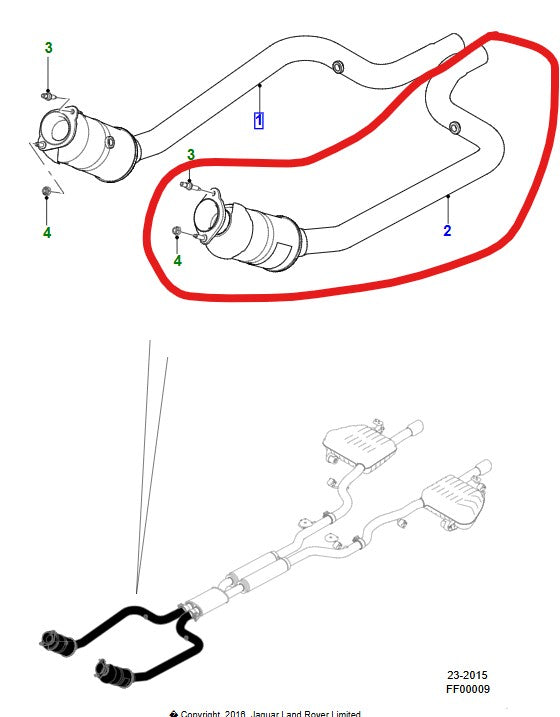 Jaguar XF XE F Pace Exhaust catalyst and downpipe LH 3.0 SC T2H17082 GX635E214G