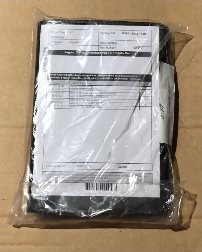 Genuine Jaguar XF Owners Handbook Leather wallet 2016 on Norfolk Prestige Car Parts UK Ltd