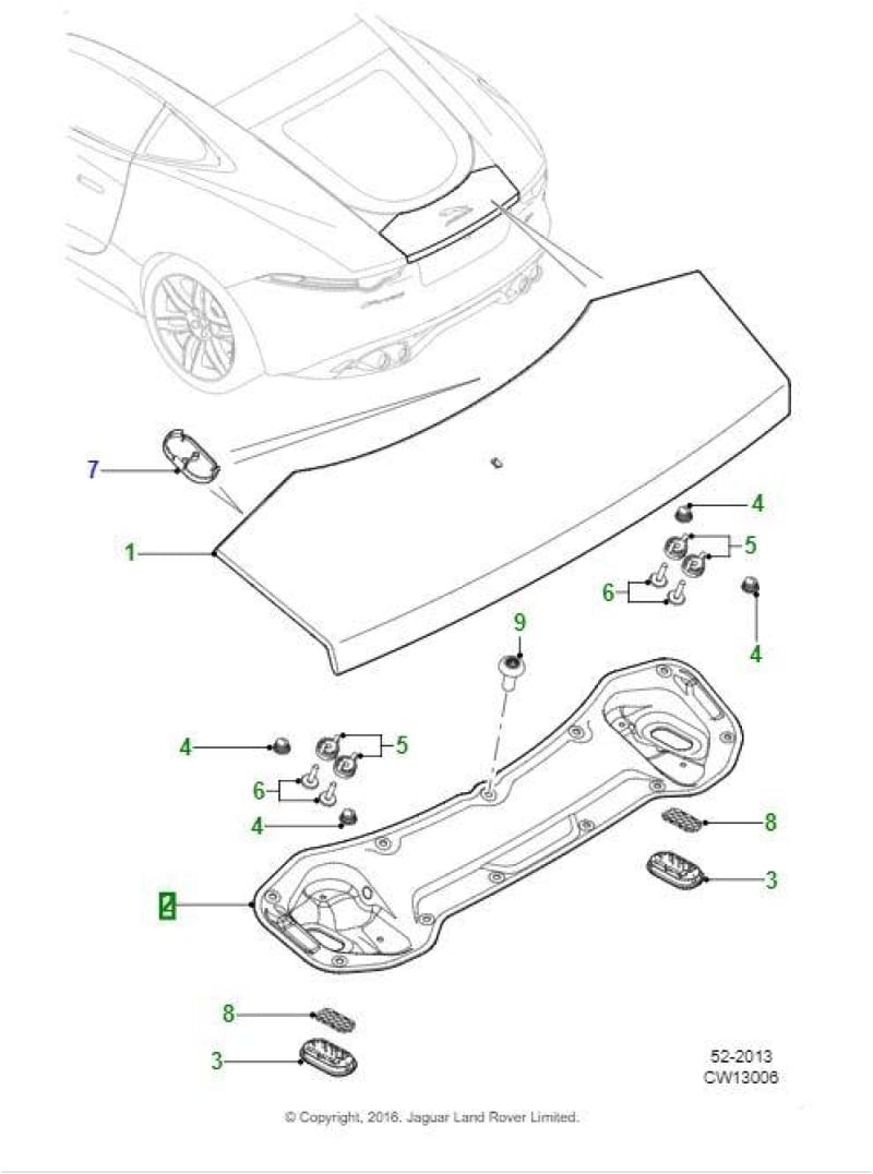 Jaguar F Type rear Spoiler Mechanism Only Coupe T2R44443 EX5344213B Norfolk Prestige Car Parts UK Ltd