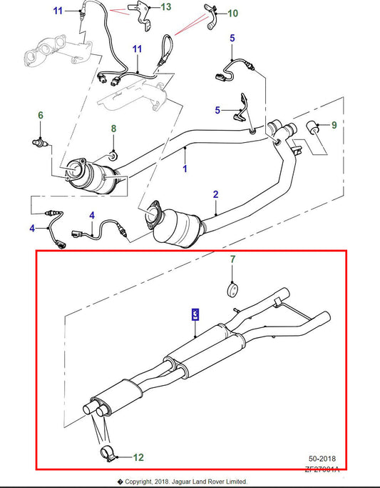 Jaguar XF Tubo de escape intermedio 5.0 XFR 2009-15 C2Z25866 9X235212C