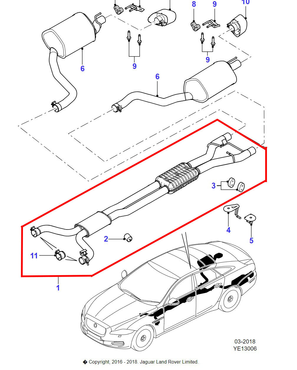 Jaguar XJ Tubo de escape intermedio 3.0 Gasolina Batalla larga C2D27511 BW935212HB