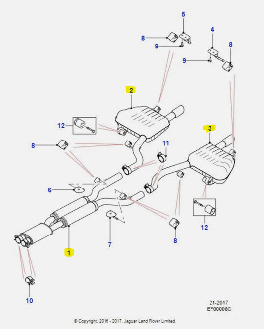 Complete Jaguar XF Exhaust system LH/RH Rear boxes and Intermediate pipe