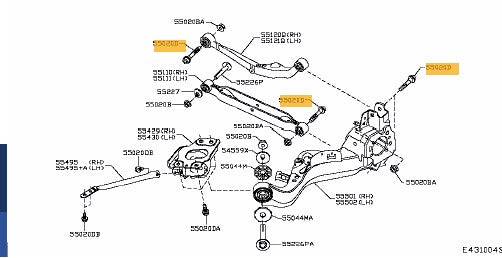 Boulons de bras de liaison de suspension arrière Nissan 01125S222E