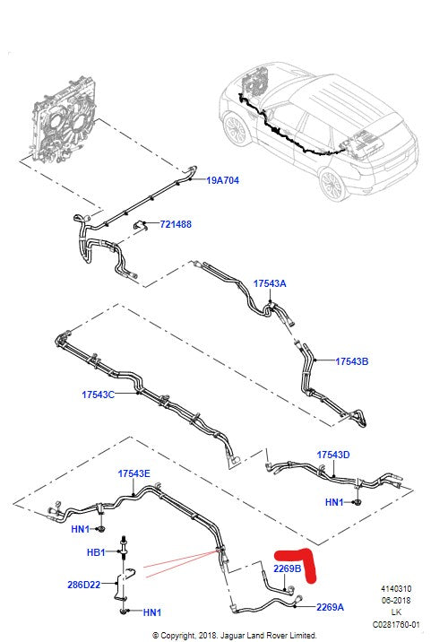 Range Rover Valve to Low Temperature Radiator Tube 2013> LR100975 JPLA8D278AA (13022023)