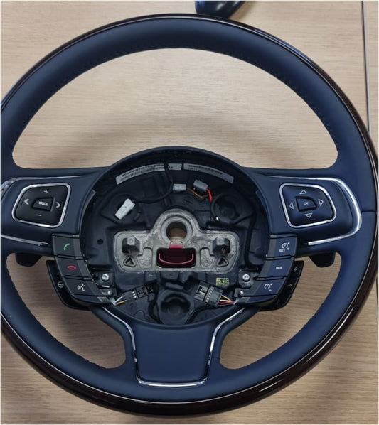 Genuine Jaguar XJ Steering Wheel Heated Blue leather / Wood paddle shift Voice Norfolk Prestige Car Parts UK Ltd